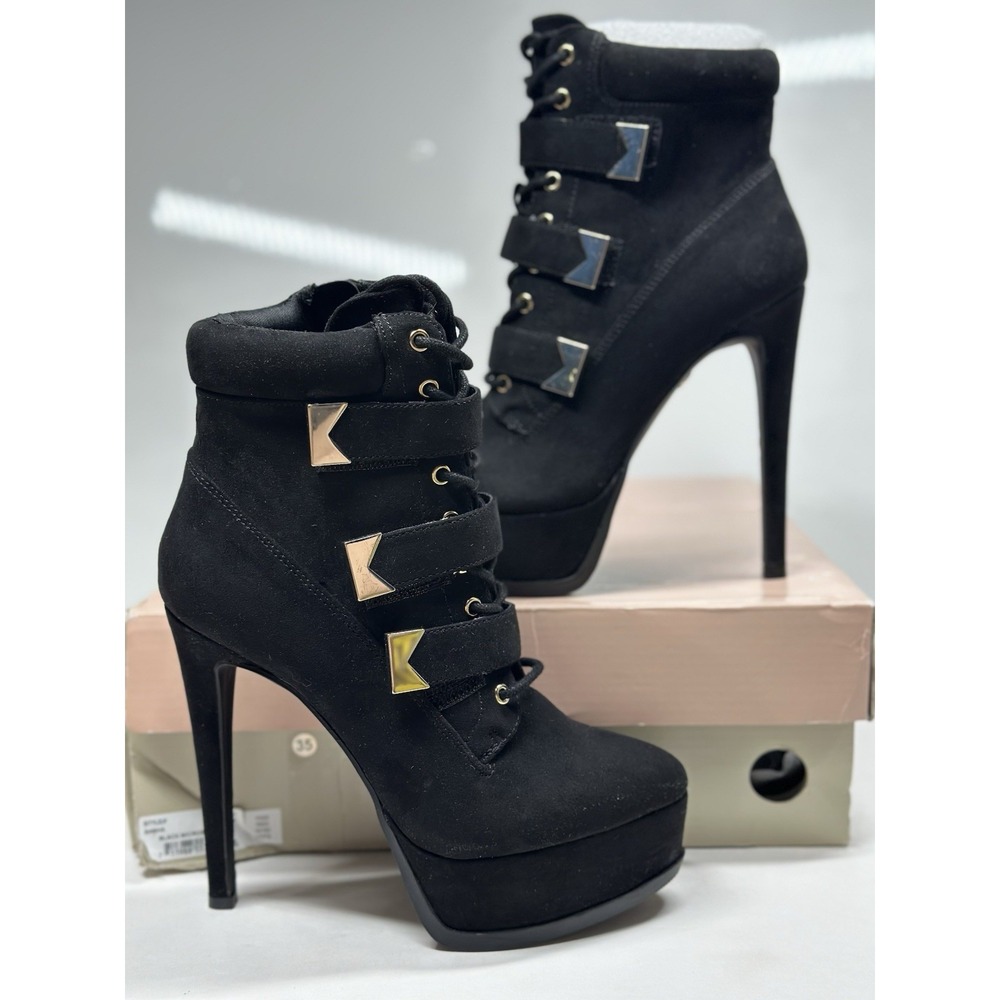 Thalia Sodi Women's Sasha Lace-Up Platform Stiletto Dress Booties Black Size 5